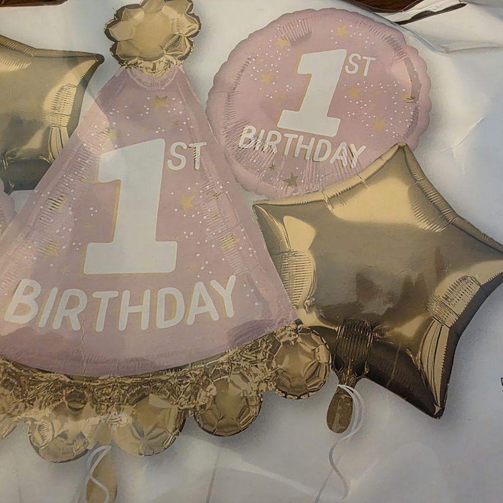 1st Birthday Party Balloon Set - Pink and Gold